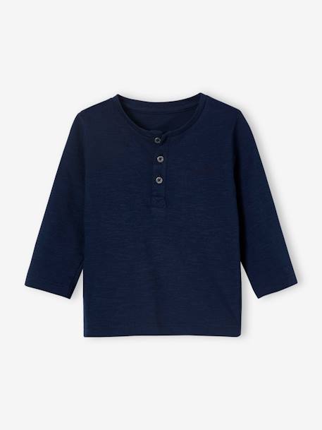 Jungen Baby Henley-Shirt BASIC, personalisierbar Oeko-Tex - dunkelgrün+nachtblau+pfirsich+sand - 5
