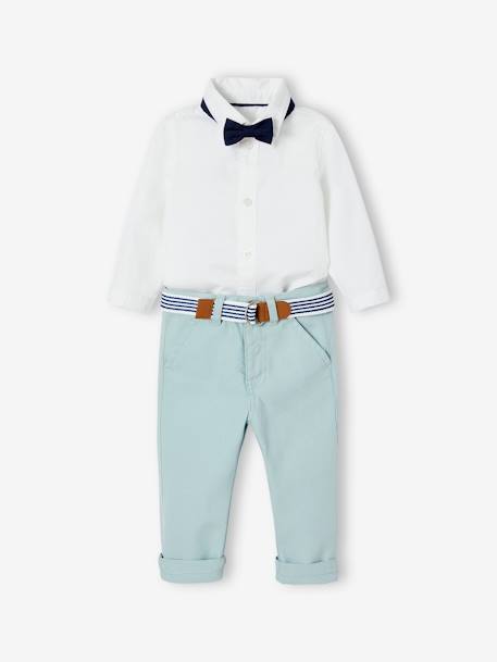 Festliches Baby-Set: Hose mit Gürtel, Hemd & Fliege - weiß - 1