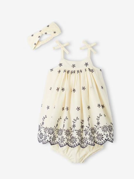 Mädchen Baby-Set: Kleid, Shorts & Haarband - wollweiß - 3