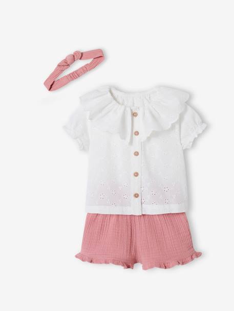 Mädchen Baby-Set: Bluse, Shorts & Haarband - rosa - 1