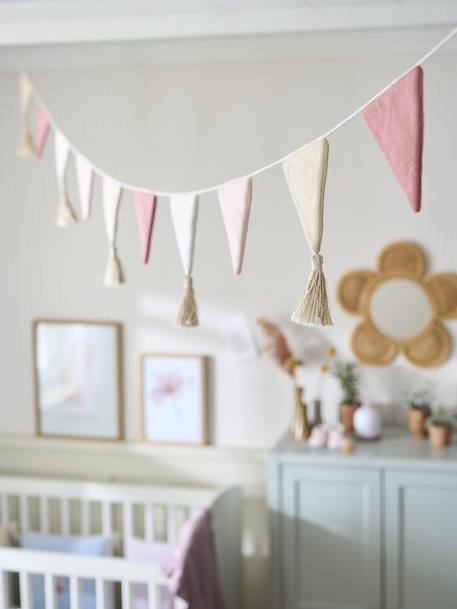 Kinderzimmer Wimpelkette, gestrickt - beige/mehrfarbig+pudrig rosa - 9