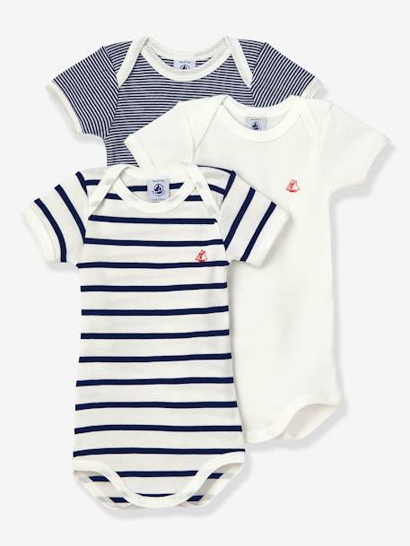 3er-Pack Baby Kurzarmbodys PETIT BATEAU, Bio-Baumwolle - weiß - 1