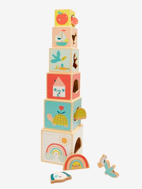 Baby Stapelturm mit Steckspiel aus Holz FSC® - mehrfarbig/das süße leben+mehrfarbig/pandafreunde+mehrfarbig/waldfreunde - 1