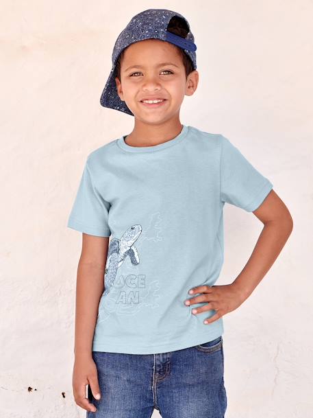 Jungen T-Shirt aus Bio-Baumwolle, Tier-Print - hellblau+salbeigrün - 1