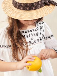 Maedchenkleidung-Mädchen Sonnenhut mit Hutband, Stroh-Optik