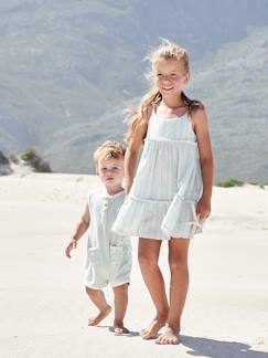 Maedchenkleidung-Kleider-Mädchen Trägerkleid mit Glanzstreifen