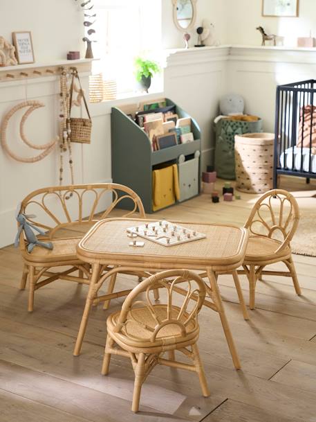 Kinderzimmer-Set: 2 Stühle & Tisch aus Rattan BOHO - natur/blumenform - 3