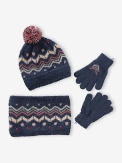 -Mädchen Strick-Set: Mütze, Rundschal & Handschuhe