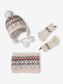 -Mädchen-Set: Mütze, Rundschal & Handschuhe