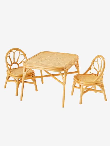 Kinderzimmer-Set: 2 Stühle & Tisch aus Rattan BOHO - natur/blumenform - 2