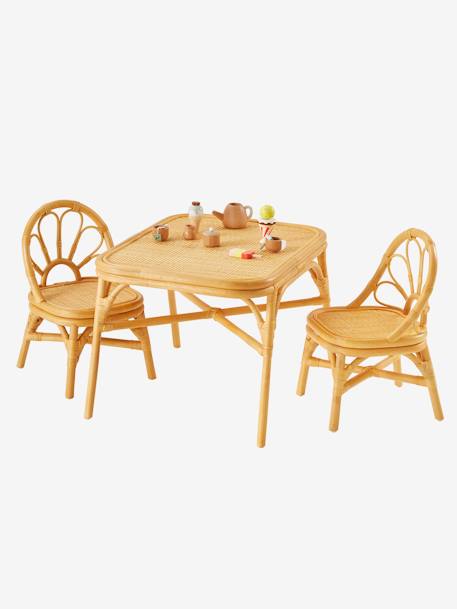 Kinderzimmer-Set: 2 Stühle & Tisch aus Rattan BOHO - natur/blumenform - 1