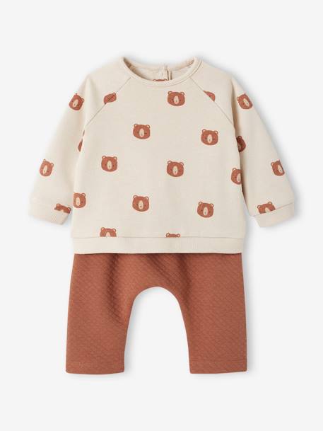 Baby-Set: Sweatshirt & Hose - grau meliert+pudrig rosa+schokolade+wollweiß - 13