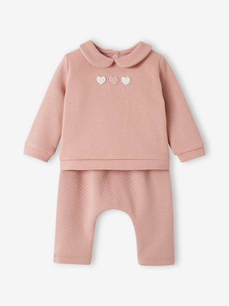 Baby-Set: Sweatshirt & Hose - grau meliert+pudrig rosa+schokolade+wollweiß - 7