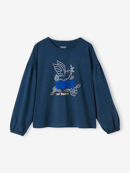 Mädchen Shirt, Flockprint mit Glanzdetails - dunkelviolett+marine - 4