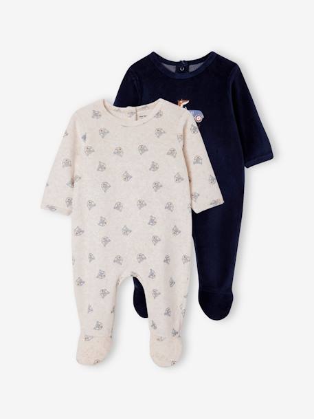 2er-Pack Baby Samt-Strampler mit Füchsen Oeko-Tex - marine - 1