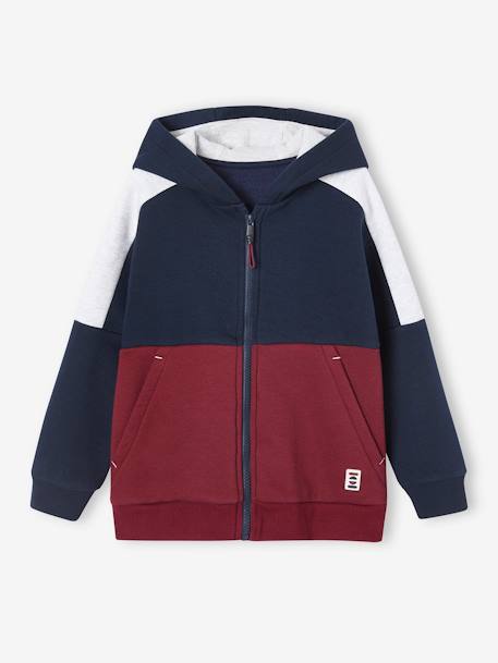 Jungen Kapuzensweatjacke Oeko-Tex - bordeaux+grau meliert+ocker+tannengrün - 1