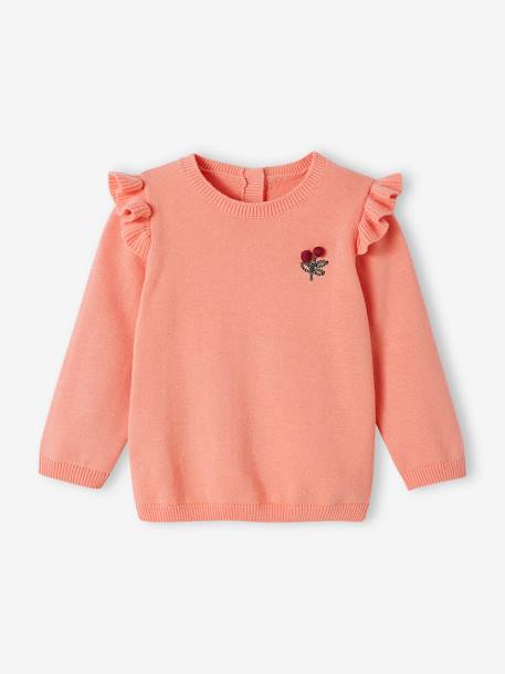 Baby Pullover mit Volants - marine gestreift+rosa - 5