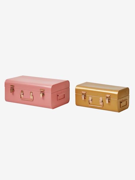 2er-Set Kinder Aufbewahrungskoffer aus Metall - graugrün+senfgelb+rosa+gold - 9