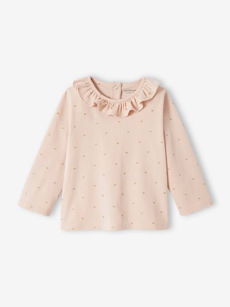 Mädchen Baby Shirt mit Volantkragen, personalisierbar - pudrig rosa+wollweiß herzen - 1