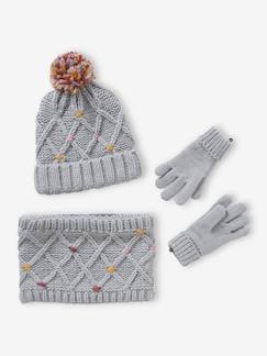 Maedchenkleidung-Accessoires-Mützen, Schals & Handschuhe-Mädchen-Set: Mütze, Rundschal & Handschuhe