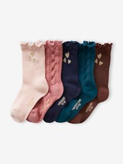 Maedchenkleidung-Unterwäsche, Socken, Strumpfhosen-5er-Pack Mädchen Socken, Zopfstrick/Rippstrick Oeko-Tex