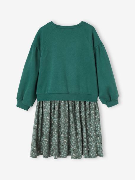 Mädchen Kleid mit Materialmix - grün+vanille - 2