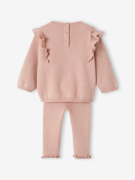 Baby-Set aus Strick: Pullover & Leggings, personalisierbar - pudrig rosa - 6
