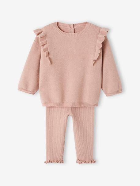 Baby-Set aus Strick: Pullover & Leggings, personalisierbar - pudrig rosa - 3