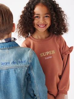 Maedchenkleidung-Pullover, Strickjacken & Sweatshirts-Mädchen Sweatshirt SUPER mit Volants, personalisierbar Oeko-Tex