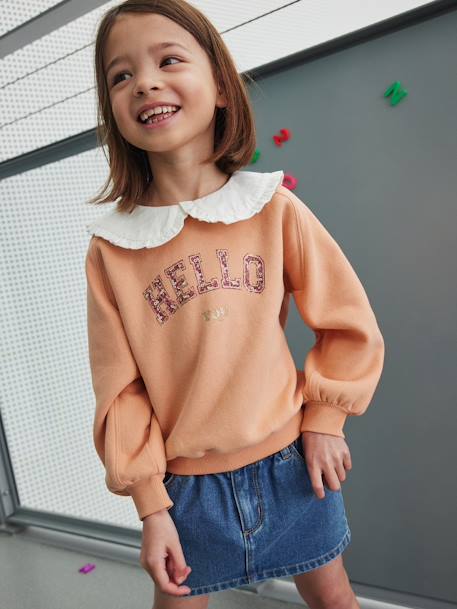 Mädchen Sweatshirt mit Bubikragen - aprikose+marine - 1