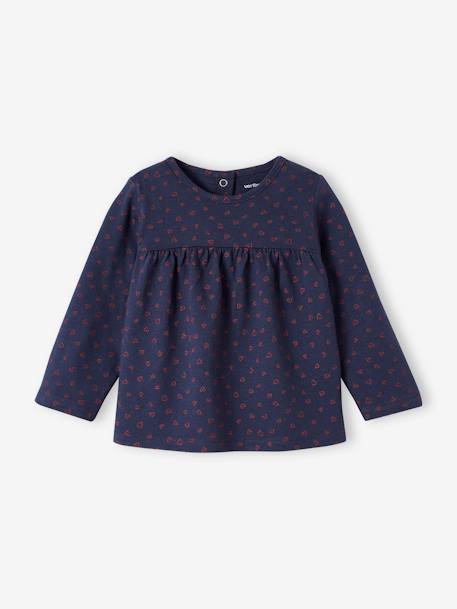 Mädchen Baby Shirt, Print Oeko-Tex - nachtblau+wollweiß bedruckt - 1