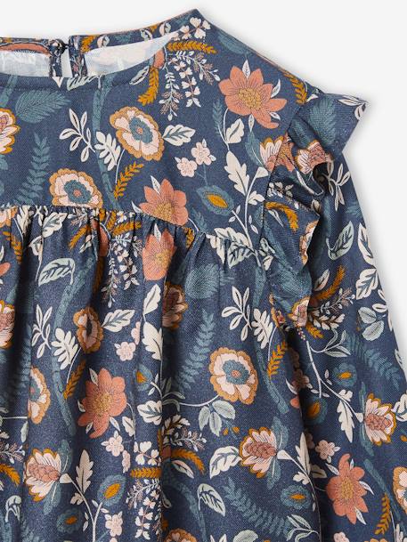 Mädchen Bluse mit Blumenmuster Oeko Tex - nachtblau+wollweiß - 4