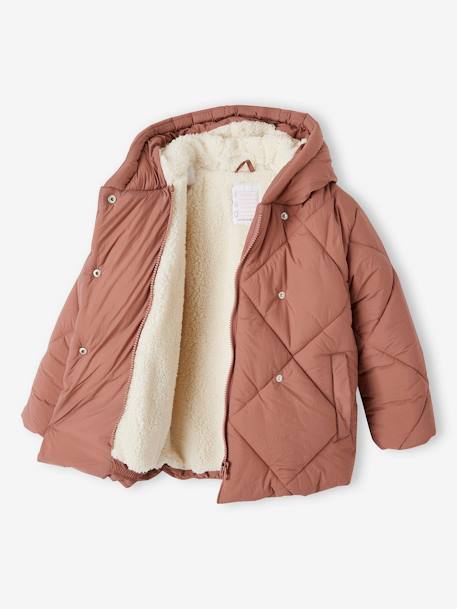 Mädchen Kapuzen-Steppjacke mit Teddyfleece-Futter, Wattierung Recycling-Polyester - blush - 3