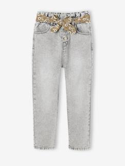 Maedchenkleidung-Jeans-Mädchen Paperbag-Jeans mit Blumen-Gürtel
