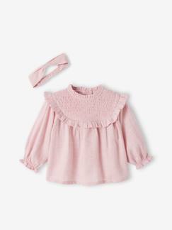 Babymode-Hemden & Blusen-Mädchen Baby-Set: Bluse gesmokt & Haarband
