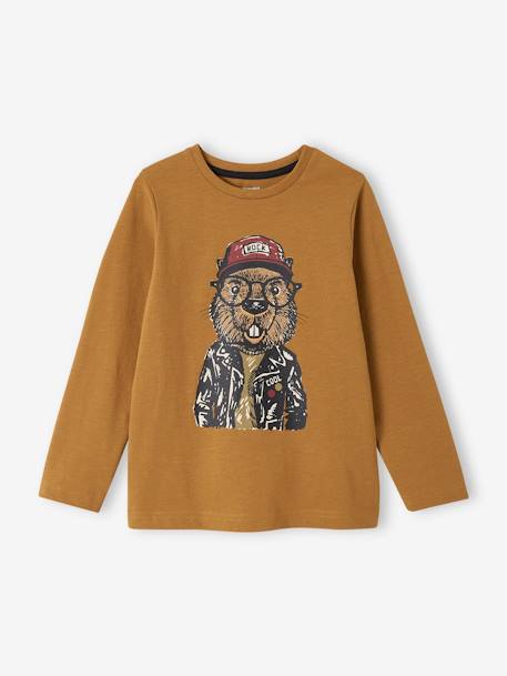 Jungen Shirt, Tiermotive Oeko-Tex - BIBER karamell+HUND khaki - 1