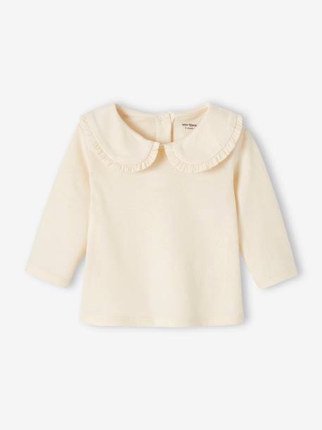 Mädchen Baby Shirt, Bubikragen mit Rüschen Oeko-Tex, personalisierbar - beige+hellbeige - 8
