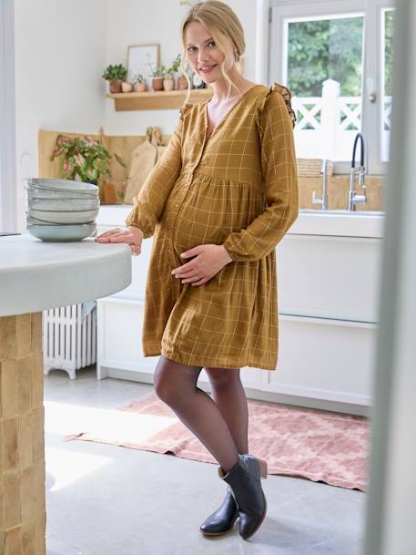 Kleid für Schwangerschaft & Stillzeit, Glitzer-Karos - khaki - 2