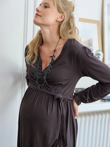 Jerseykleid für Schwangerschaft & Stillzeit, Wickeloptik - schokolade - 5
