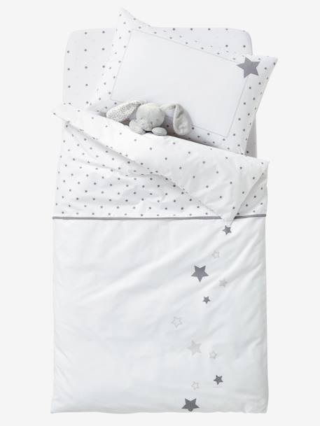 Baby Bettbezug ohne Kissenbezug STERNENREGEN Oeko-Tex - weiß/grau - 1
