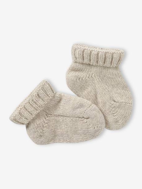 Baby-Set aus Strick: Mütze, Fäustlinge & Schühchen - beige meliert+hellbraun - 4