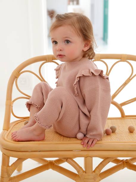 Baby-Set aus Strick: Pullover & Leggings, personalisierbar - pudrig rosa - 2