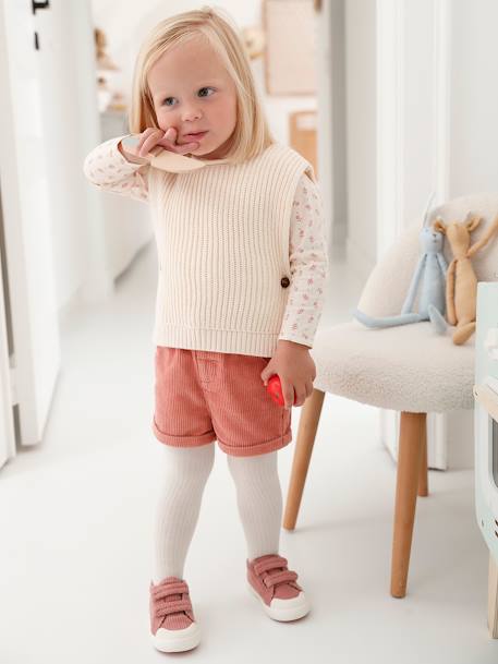 Mädchen Baby-Set: Shirt, Shorts, Pullunder & Strumpfhose - altrosa - 2