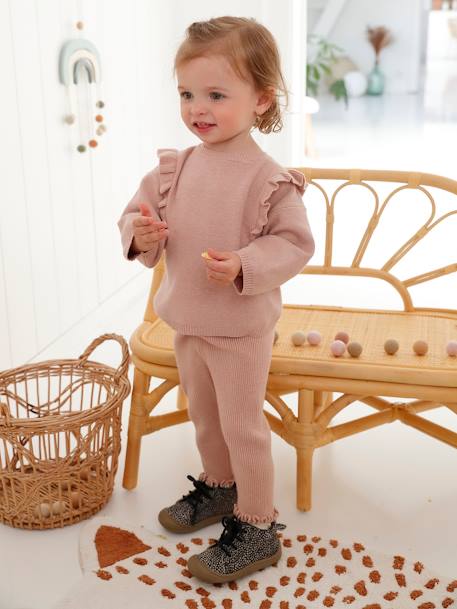 Baby-Set aus Strick: Pullover & Leggings, personalisierbar - pudrig rosa - 1