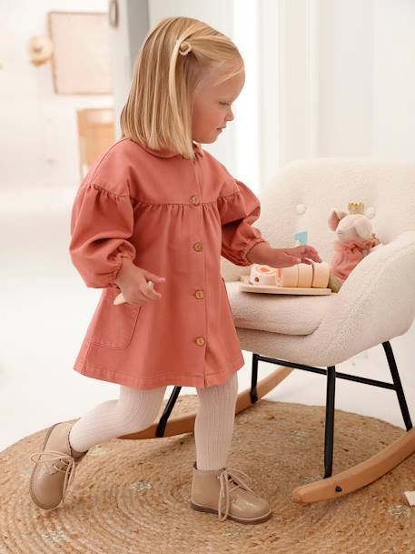 Mädchen Baby Kleid mit Bubikragen - rosa - 1