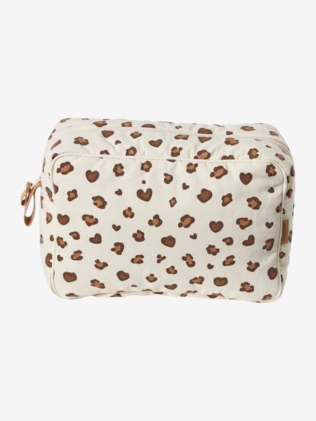 Kinder Waschbeutel, Kosmetiktasche Oeko-Tex, personalisierbar - hellbeige leoprint+wollweiß füchse+wollweiß herzen - 3