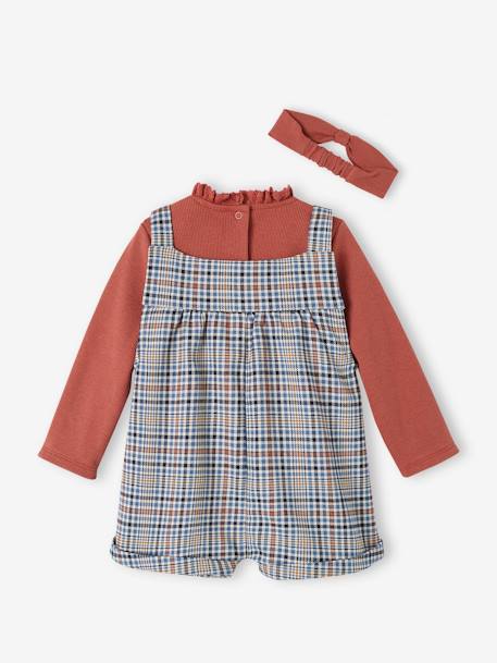 Mädchen Baby-Set: Latz-Shorts, Shirt & Haarband - altrosa - 6