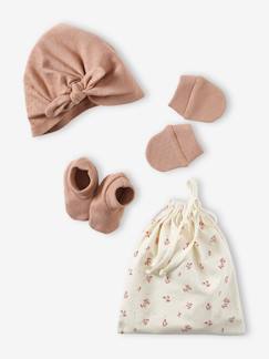 Babymode-Accessoires-Mützen, Schals & Handschuhe-Mädchen Baby-Set aus Strick: Mütze, Fäustlinge & Schühchen Oeko-Tex