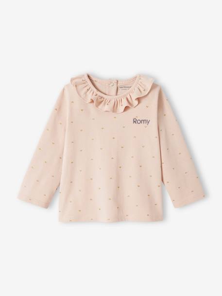 Mädchen Baby Shirt mit Volantkragen, personalisierbar - pudrig rosa+wollweiß herzen - 5