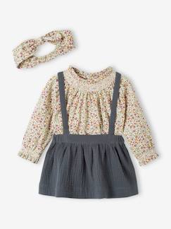 -Mädchen Baby-Set: Shirt, Trägerrock & Haarband